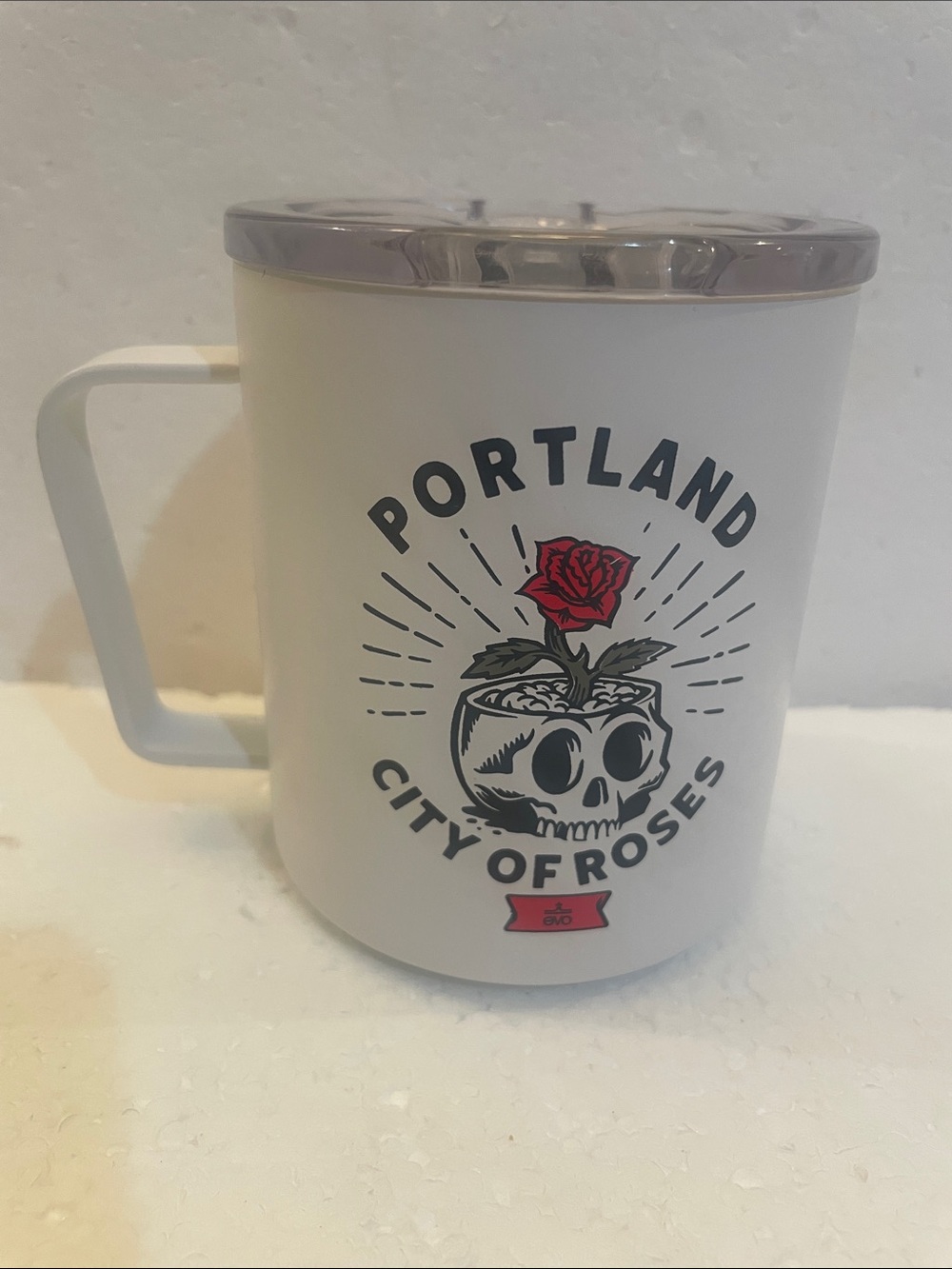 MiiR Camp Cup featuring a custom Portland: City of Rose skull insulated mug